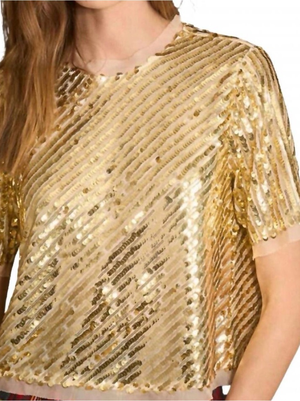HUNTER BELL Gold Sequin Short Sleeve Tee